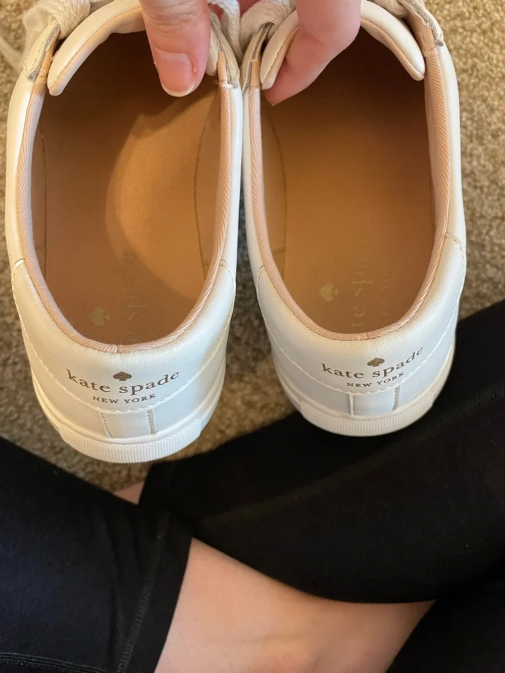 Kate Spade Fez White Sneakers with Blush Lining and Spade Accent